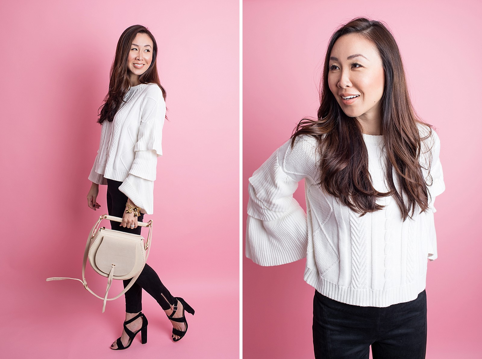 fashion blogger phoenix diana Elizabeth neutral outfit ruffled top sleeves