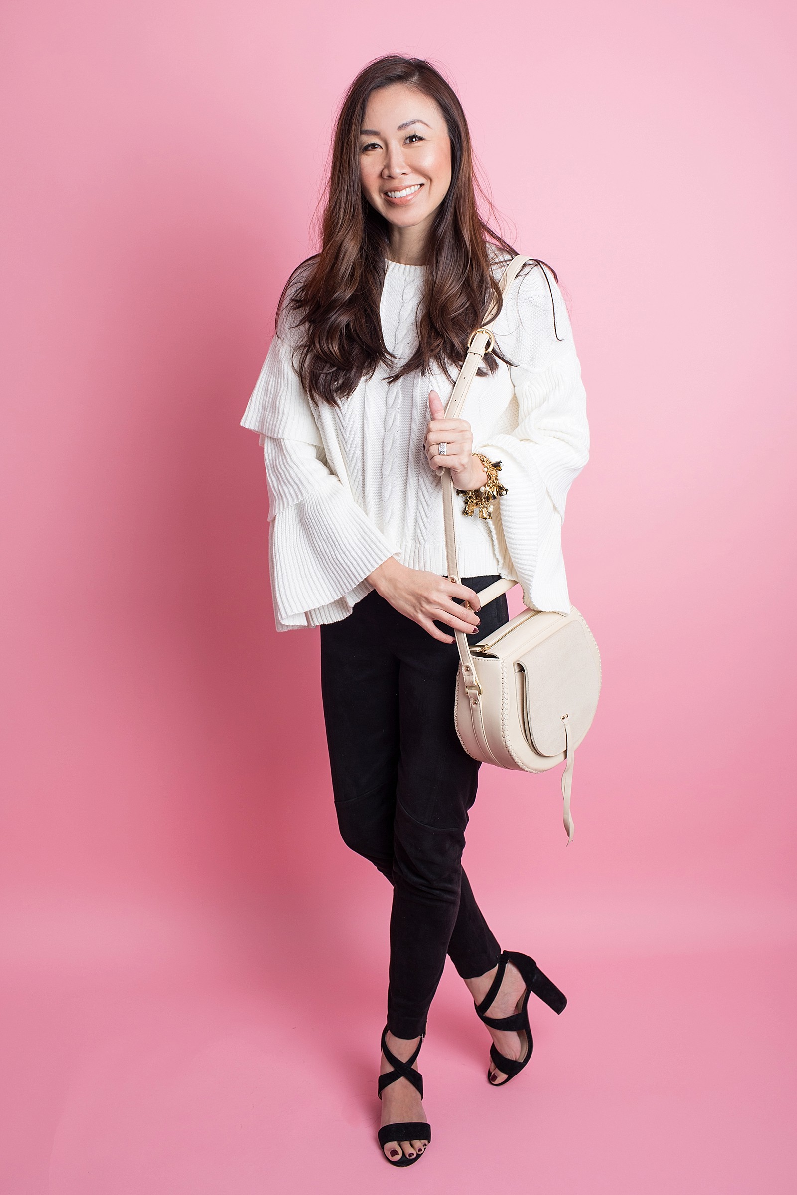 fashion blogger phoenix diana Elizabeth neutral outfit ruffled top sleeves