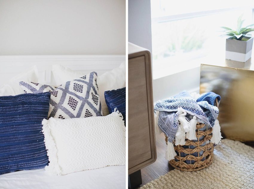 textured pillows to showcase bohemian decor and throw in a basket