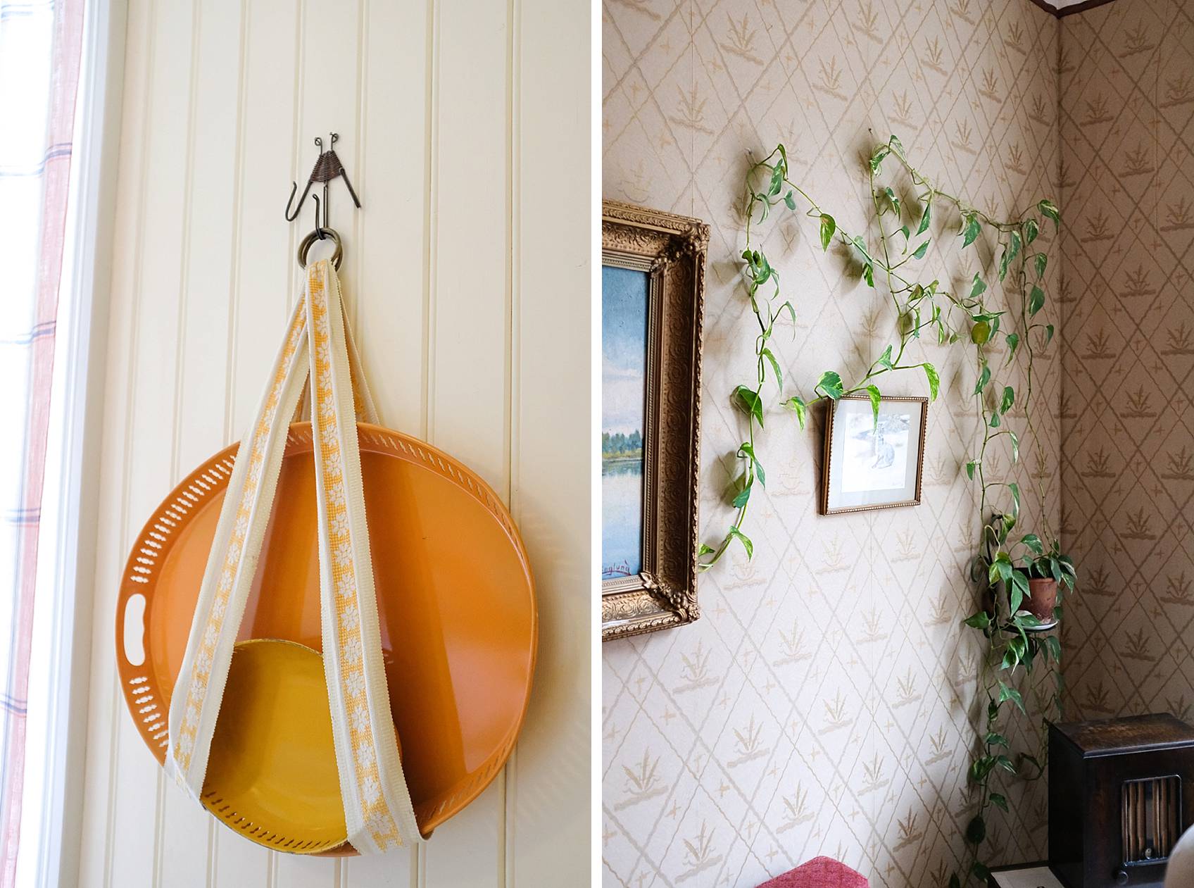 skansen stockholm cottage living decor for inspiration, inside home hanging serveware platter and vines on wall with hooks