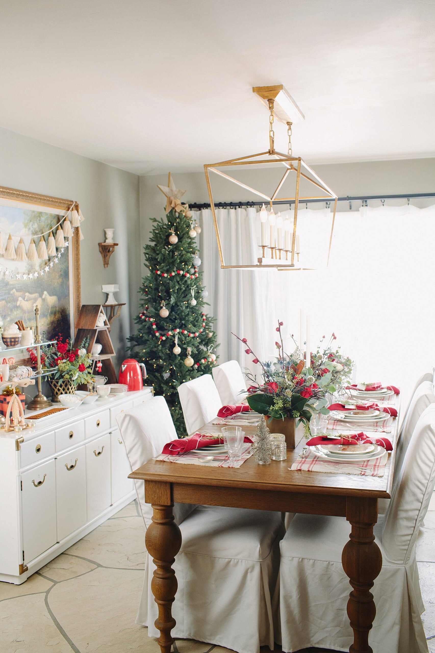 Christmas holiday tables cape inspiration red green and white Ballard Designs with blogger Diana Elizabeth