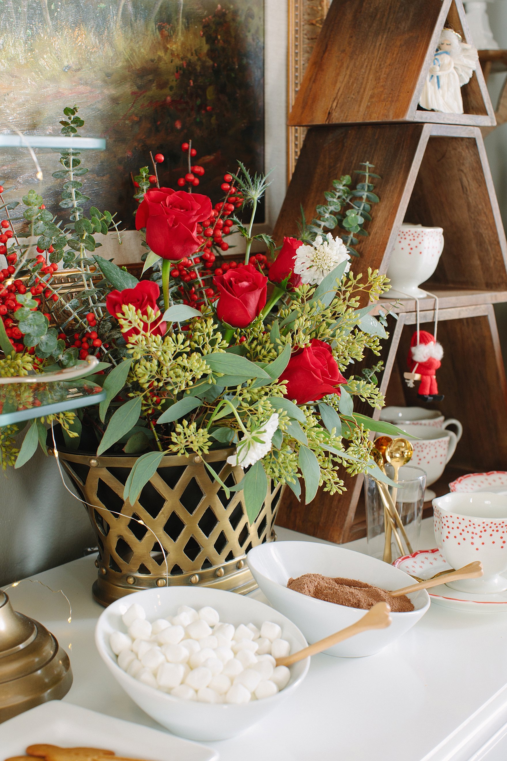 Christmas holiday tables cape inspiration red green and white Ballard Designs with blogger Diana Elizabeth - hot cocoa bar setup
