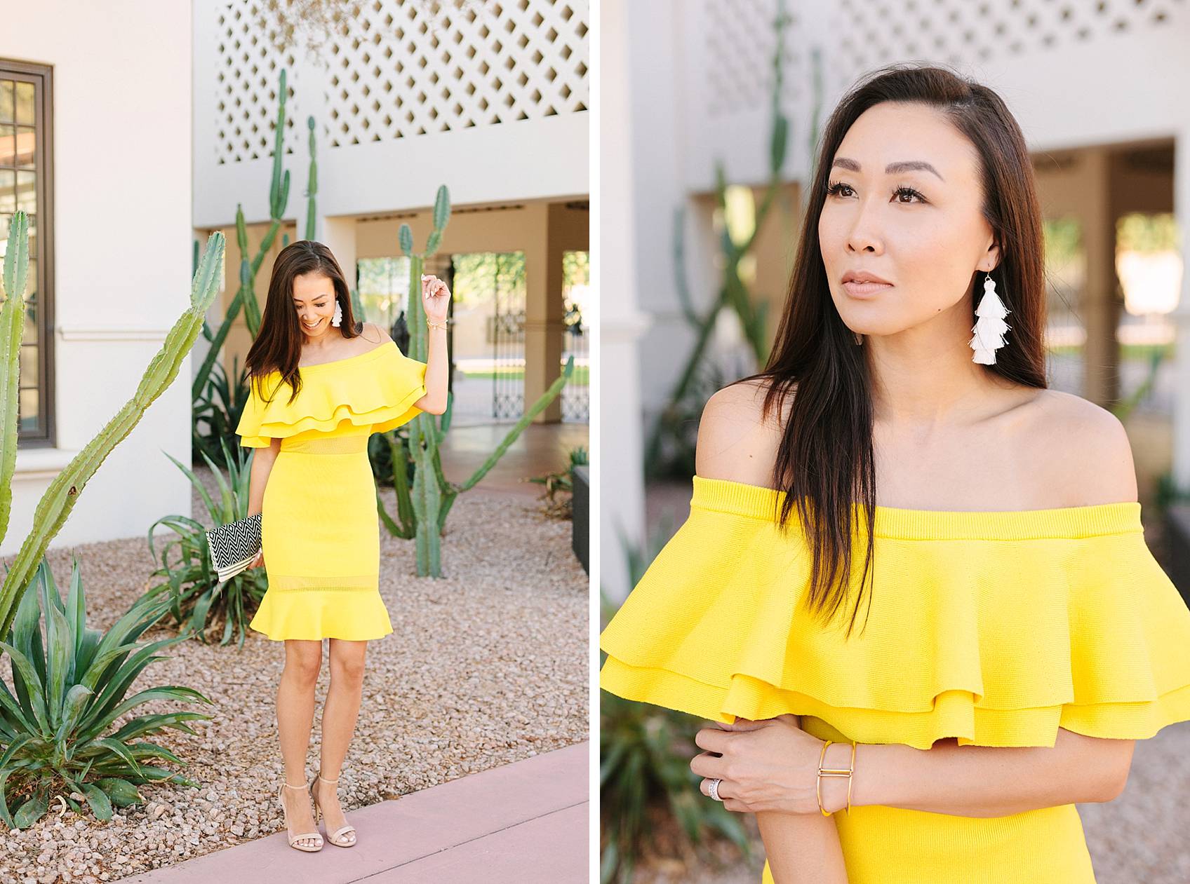 yellow ruffle dress on lifestyle blogger diana Elizabeth at heard museum
