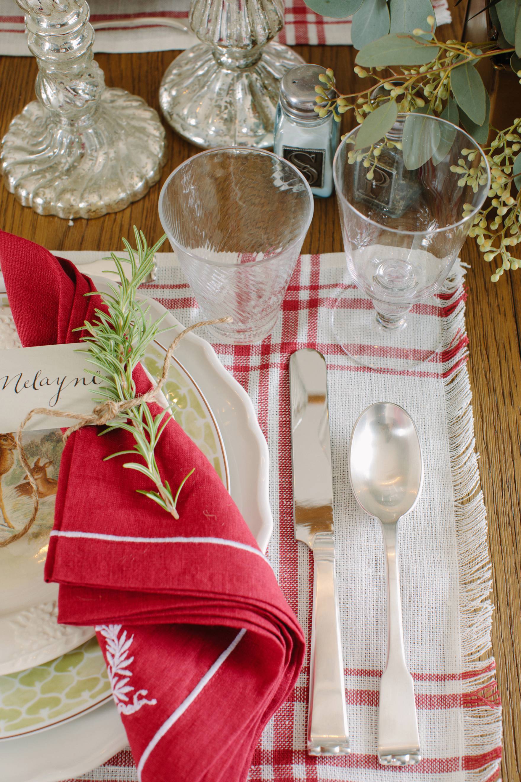 Christmas holiday tables cape inspiration red green and white Ballard Designs with blogger Diana Elizabeth red plaid placemat