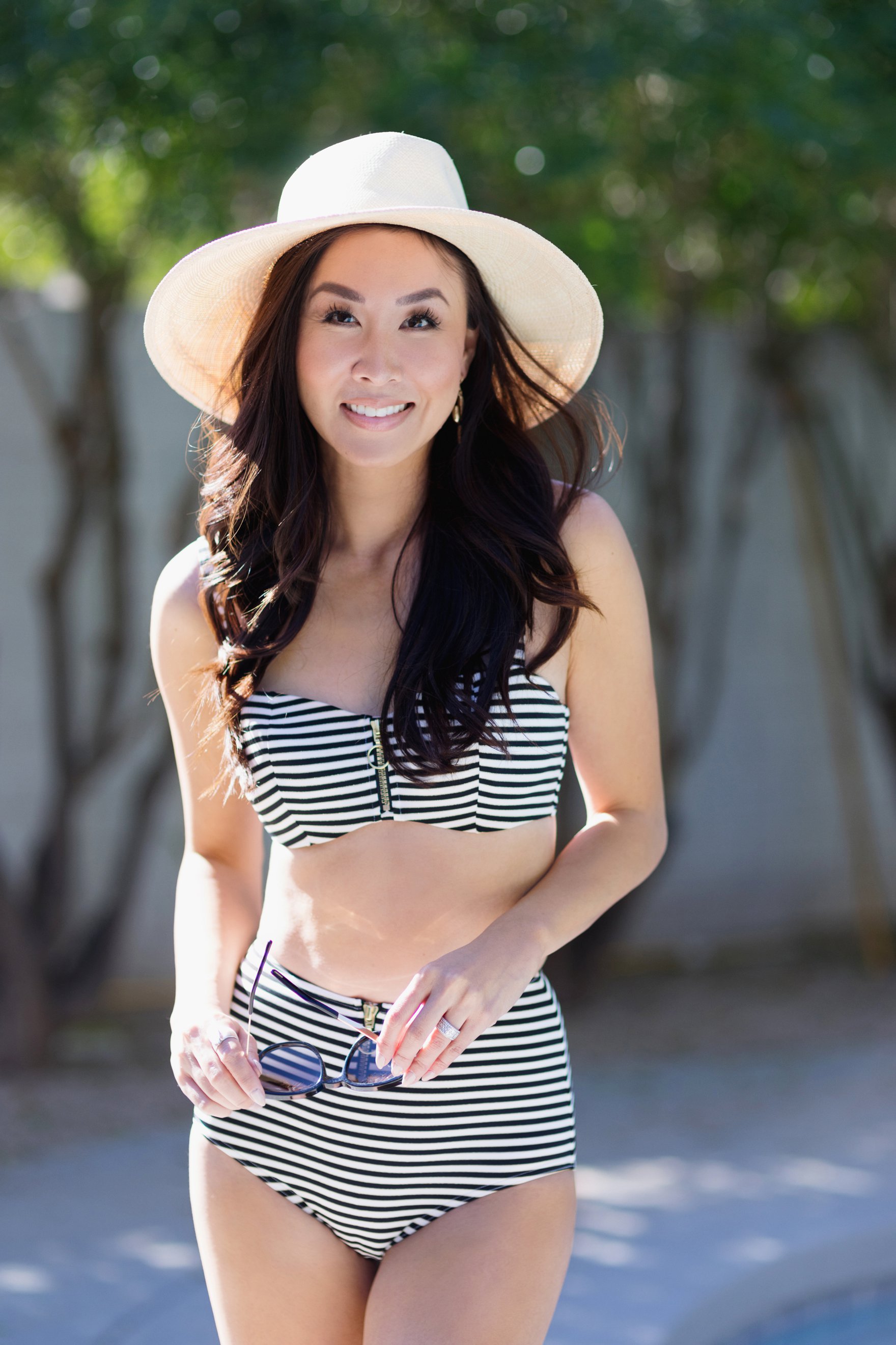 icon cruise bandeau bikini top black white stripe on Diana Elizabeth blogger
