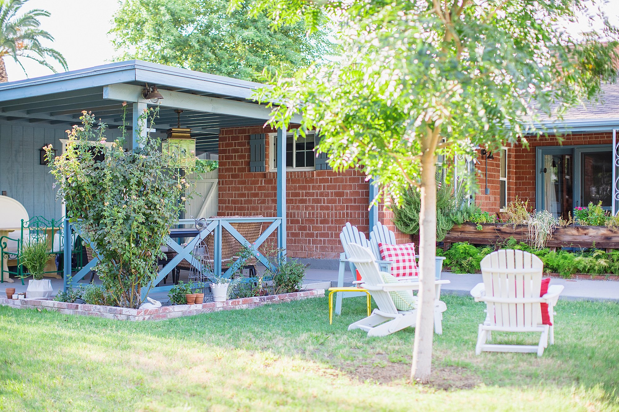 garden bench soft light blue from Wayfair backyard entertaining goals seating on the blog