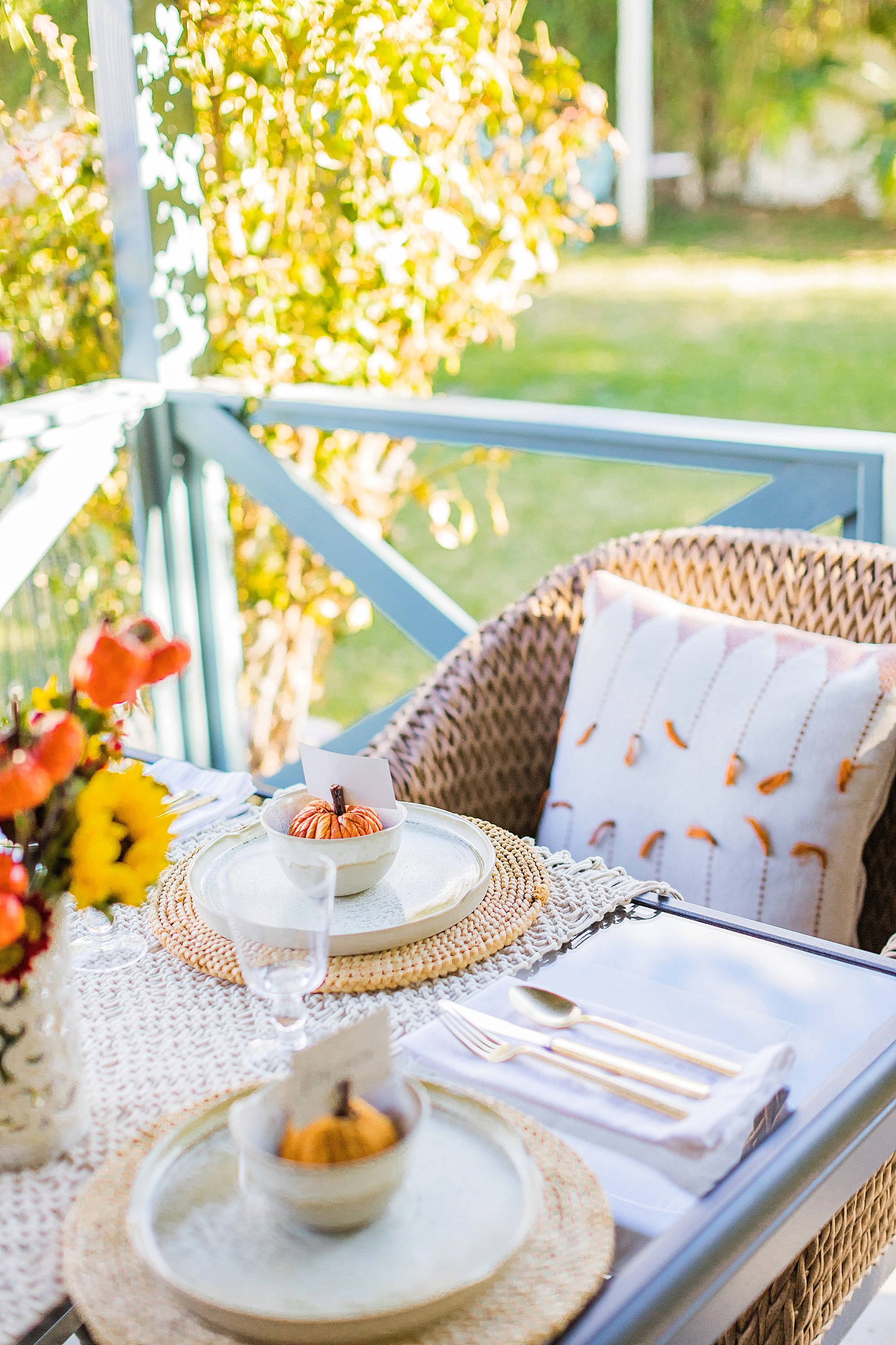 fall decor outdoor entertaining with balsam hill - using hurricanes as vases sunflowers thanksgiving set the table outdoors