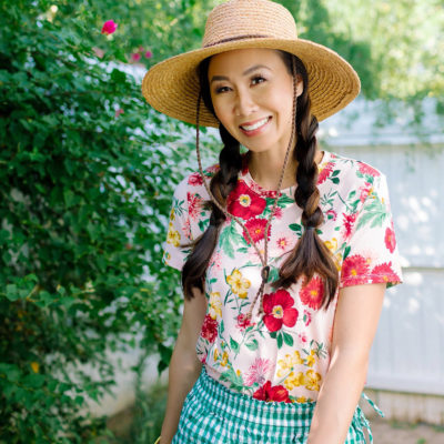 fAQ about starting a garden Garden preparation with Fiskars and Gilmour flexogen hose with tool shed tour garden lifestyle blogger Diana Elizabeth phoenix arizona wearing floral shirt and gingham shorts