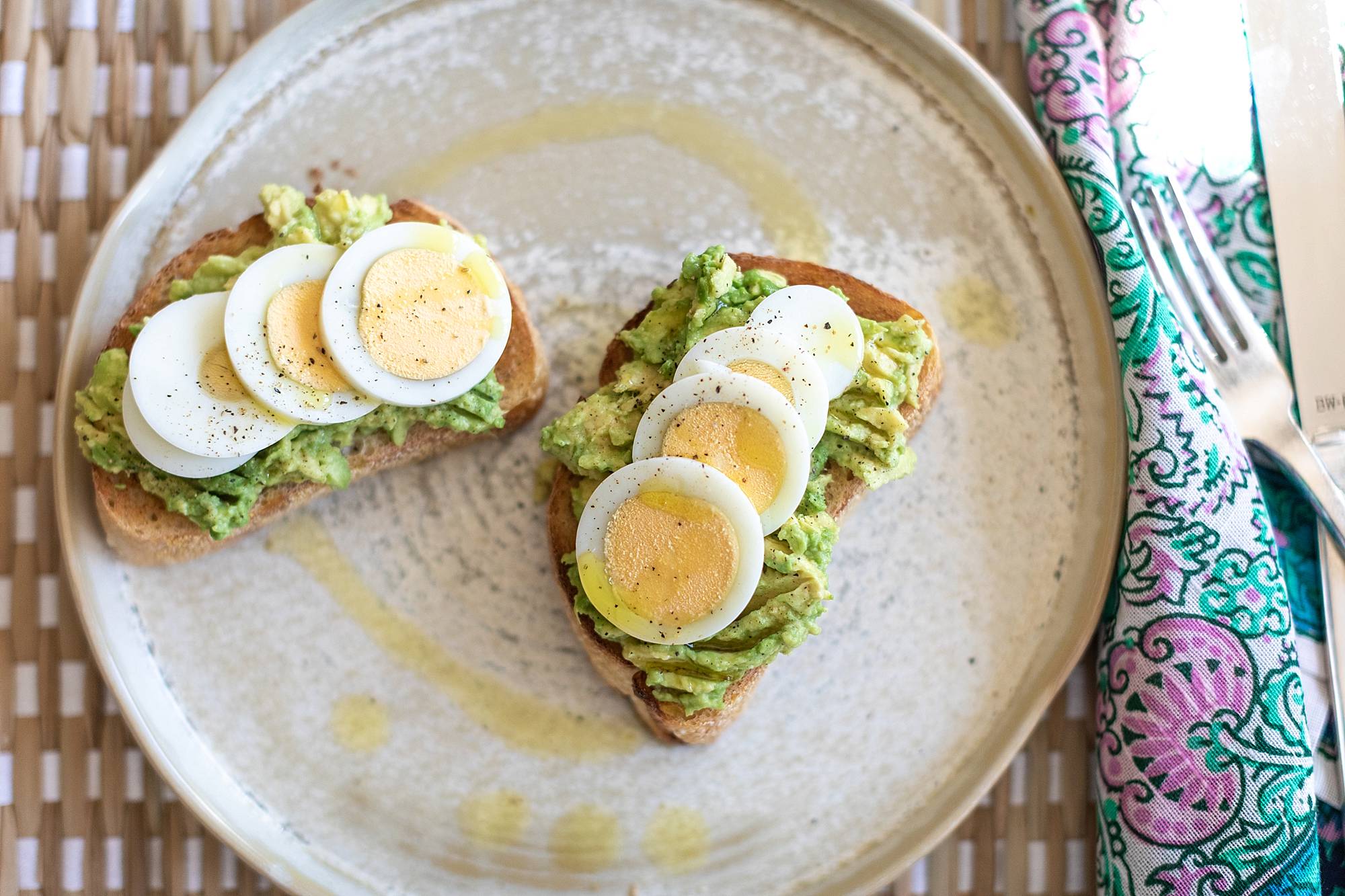 lazy girl recipe avocado toast on sour dough bread and hard boiled egg