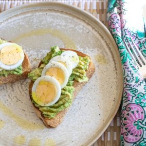 lazy girl recipe avocado toast on sour dough bread and hard boiled egg