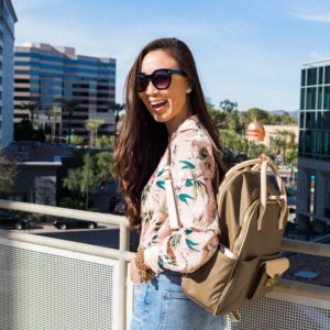 India Hicks Jet Pack backpack in army gray, gorgeous work bag can tuck in the straps. Lifestyle blogger Diana Elizabeth in Phoenix Arizona wearing Kate Spade