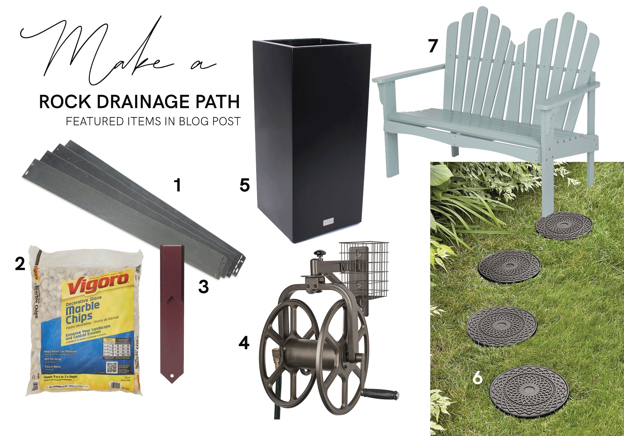 tools to build a rock drainage path - see the photos