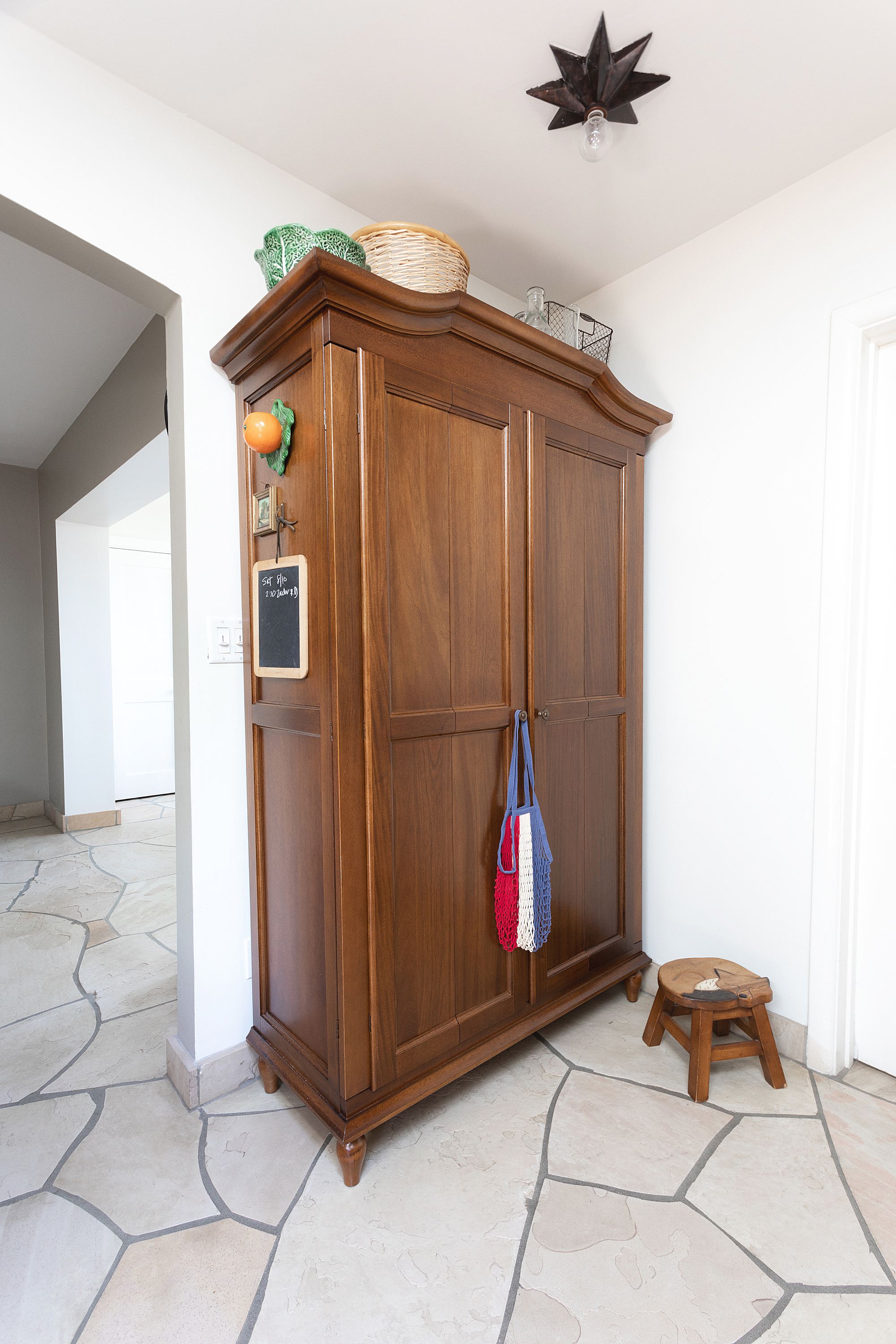 kitchen armoire pantry from Ballard Designs brown furniture wood Casa Florentina Josephina Bonnet Top Armoire 