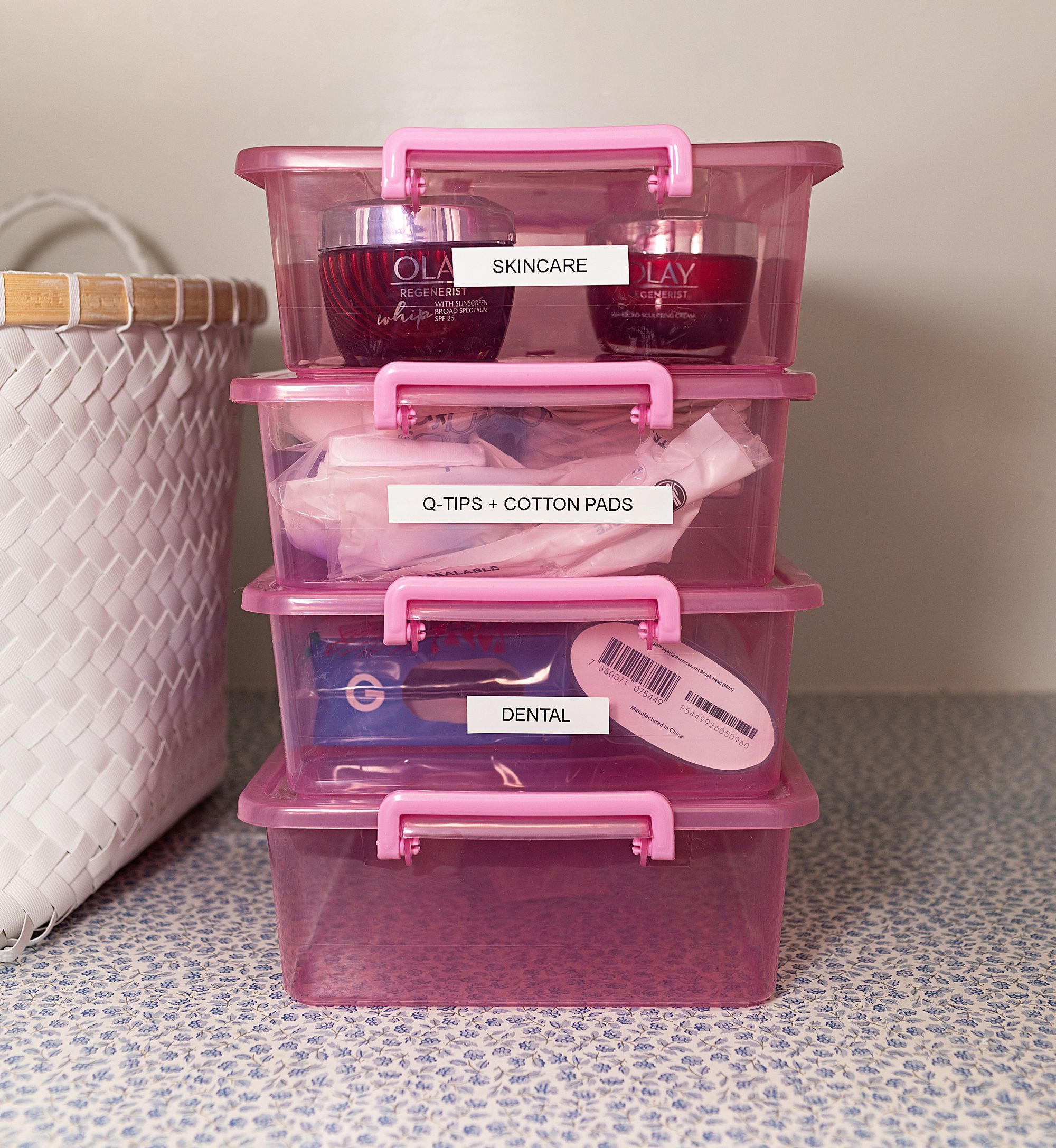 pink plastic bins from 99 cents store