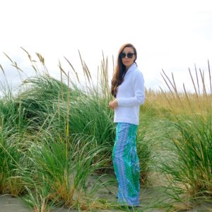sitting on Long Beach Washington in Lilly Pulitzer BAL HARBOUR MID-RISE PALAZZO PANT