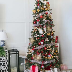 Christmas tree decor red white and green orange garland