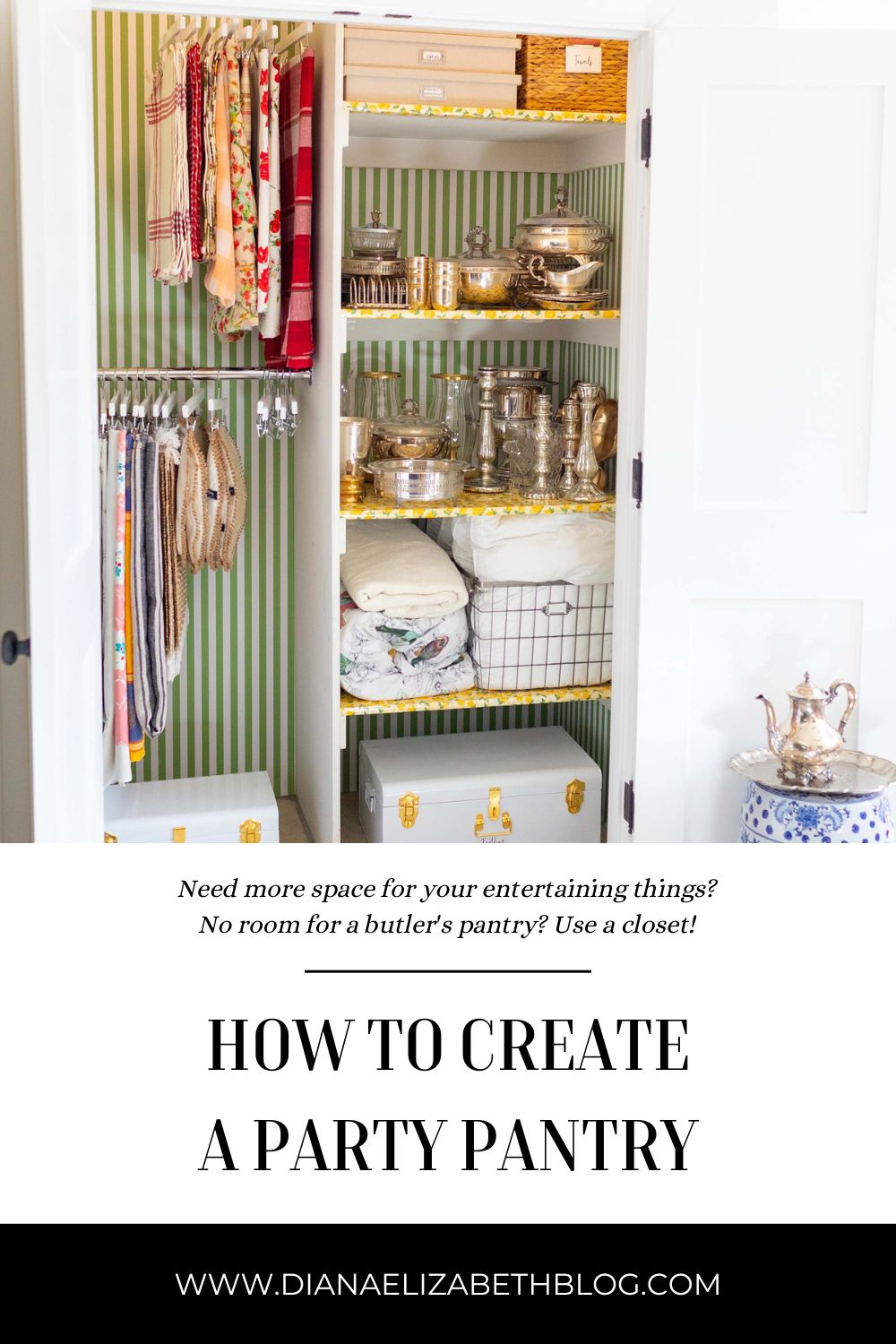 How to make a party pantry/entertaining closet if you don't have a butler's pantry