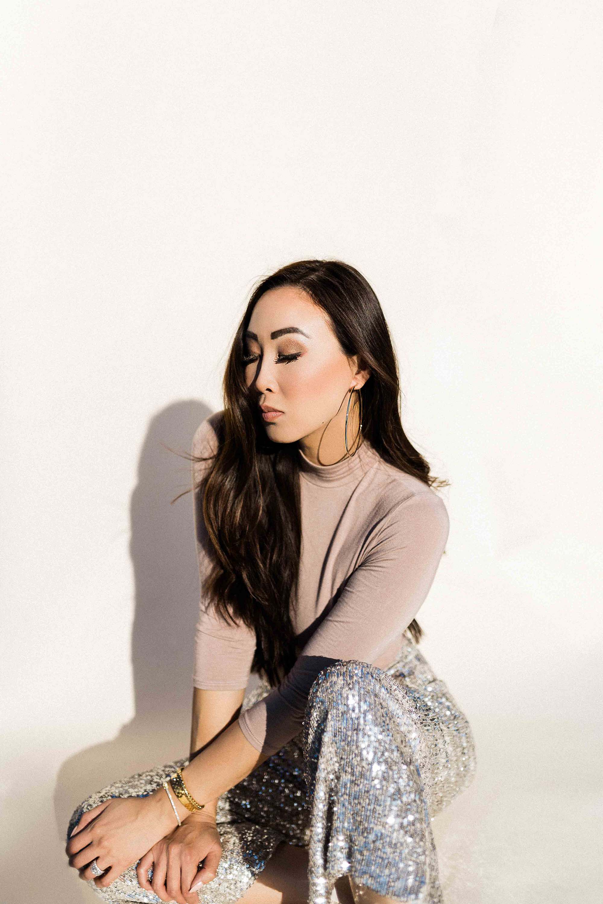shadow portrait asian model blogger influencer - photo of Diana Elizabeth taken by Autumn Renae // nude bodysuits with sequin pants