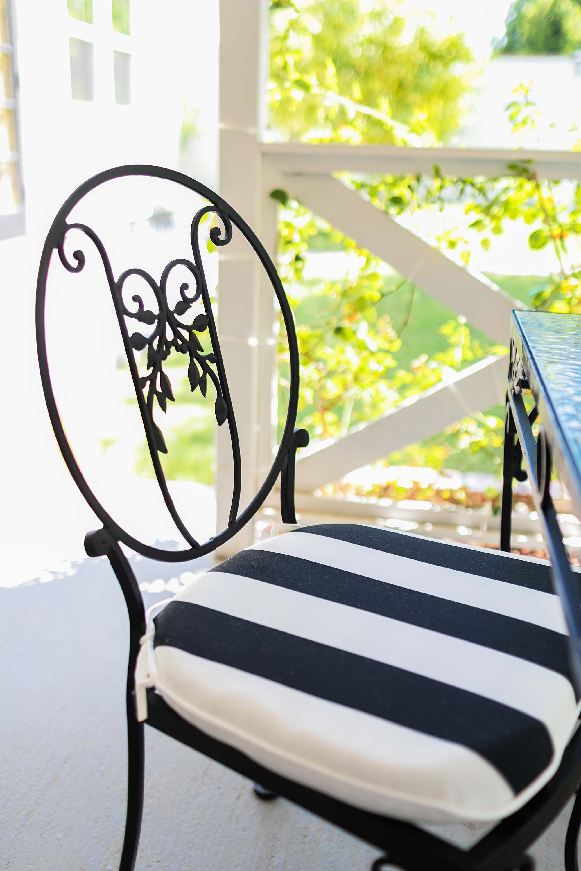 black and white stripe cushion outdoor amazon on black iron patio furniture found at estate sale phoenix arizona paradise valley