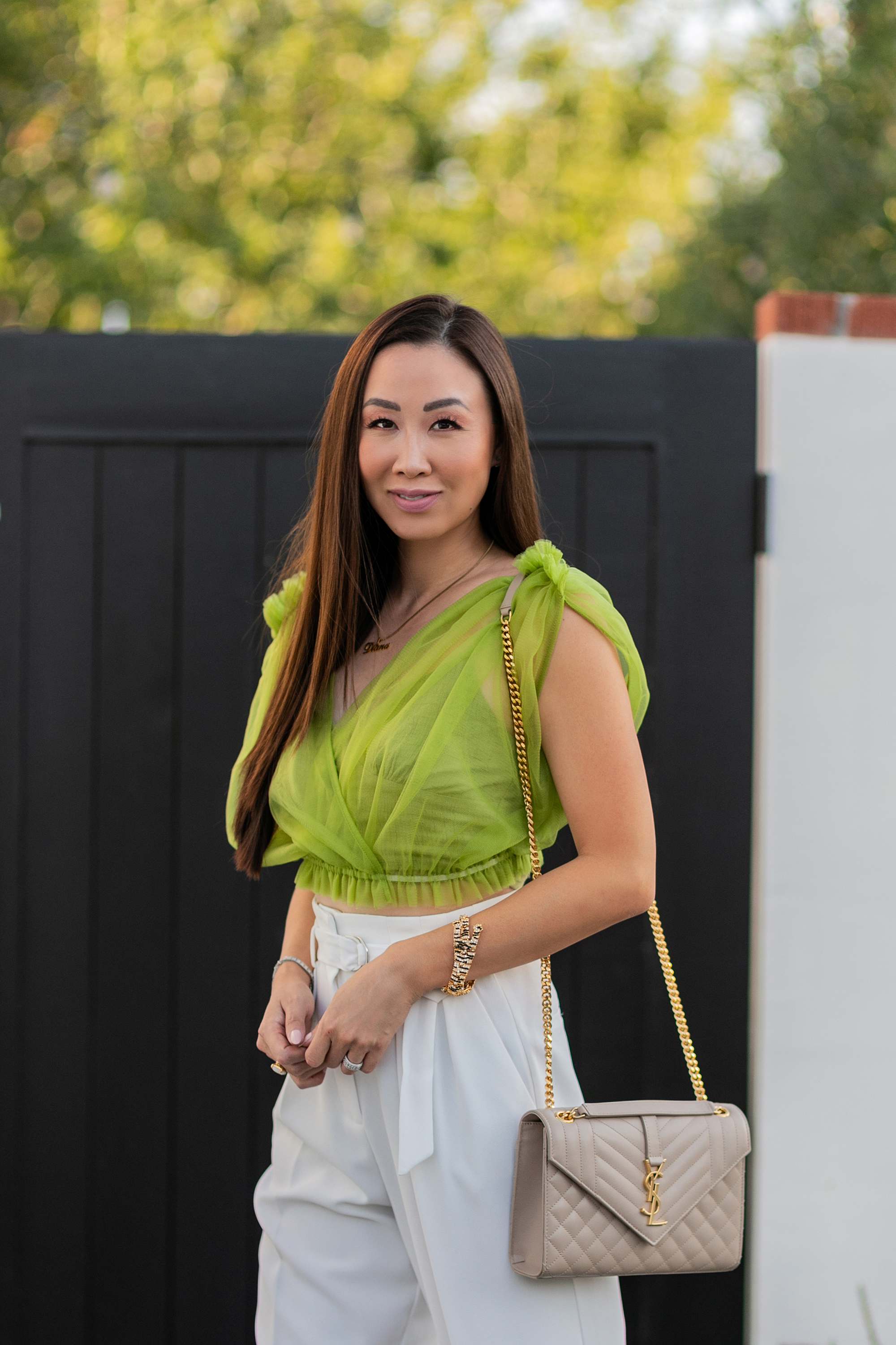 green tulle top made by choosy overlay