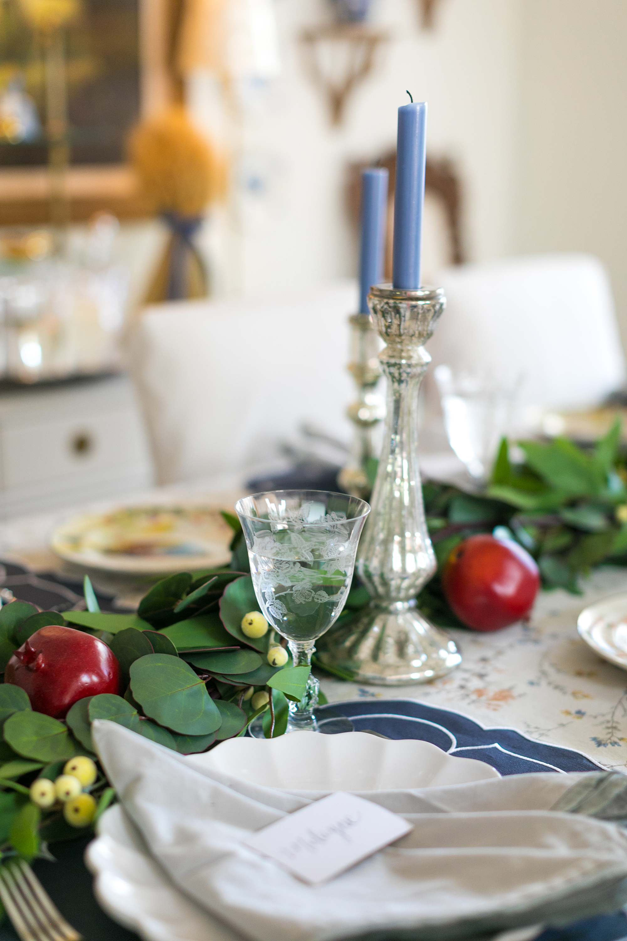 thanksgiving tablescape blue and brown