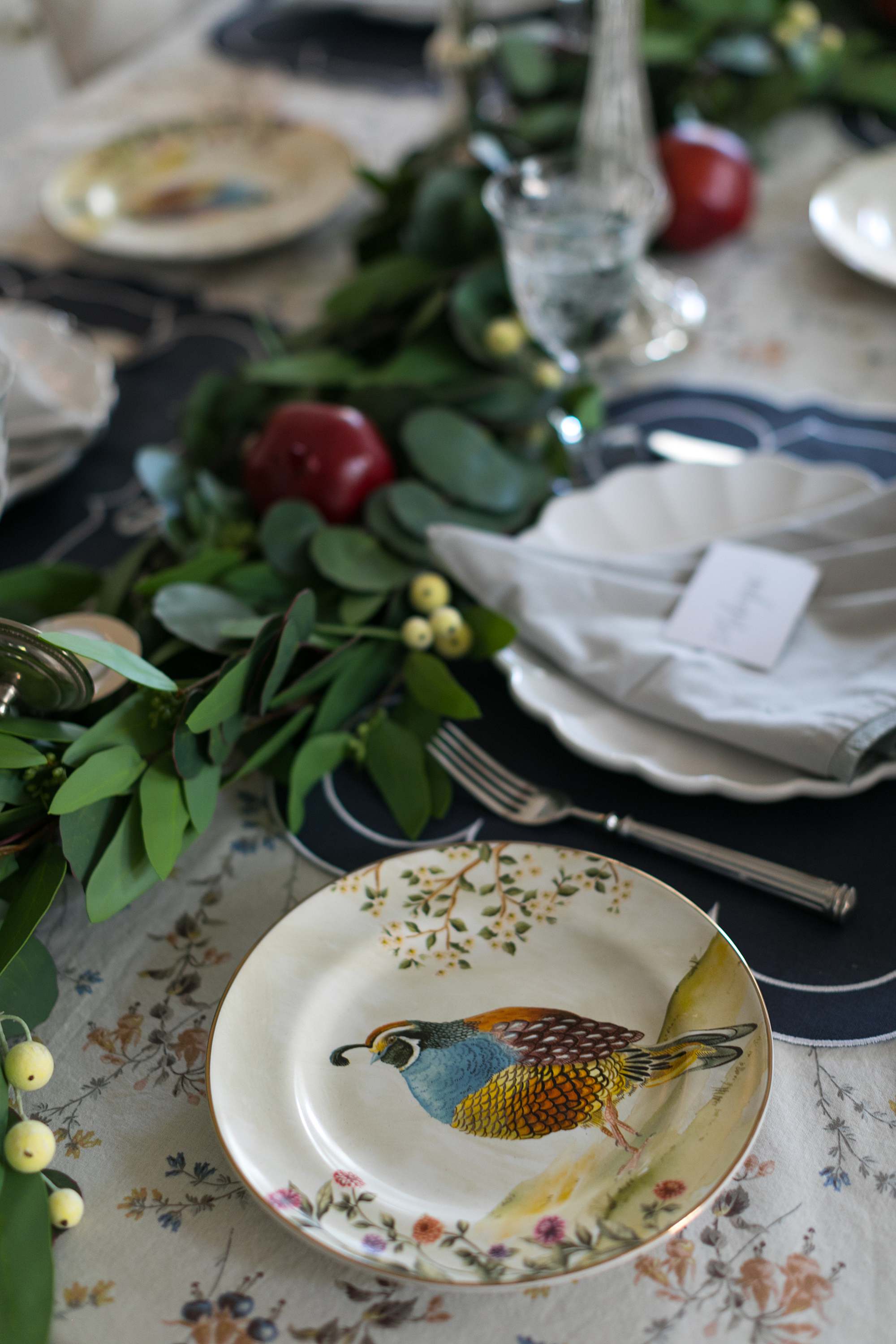 thanksgiving tablescape blue and white