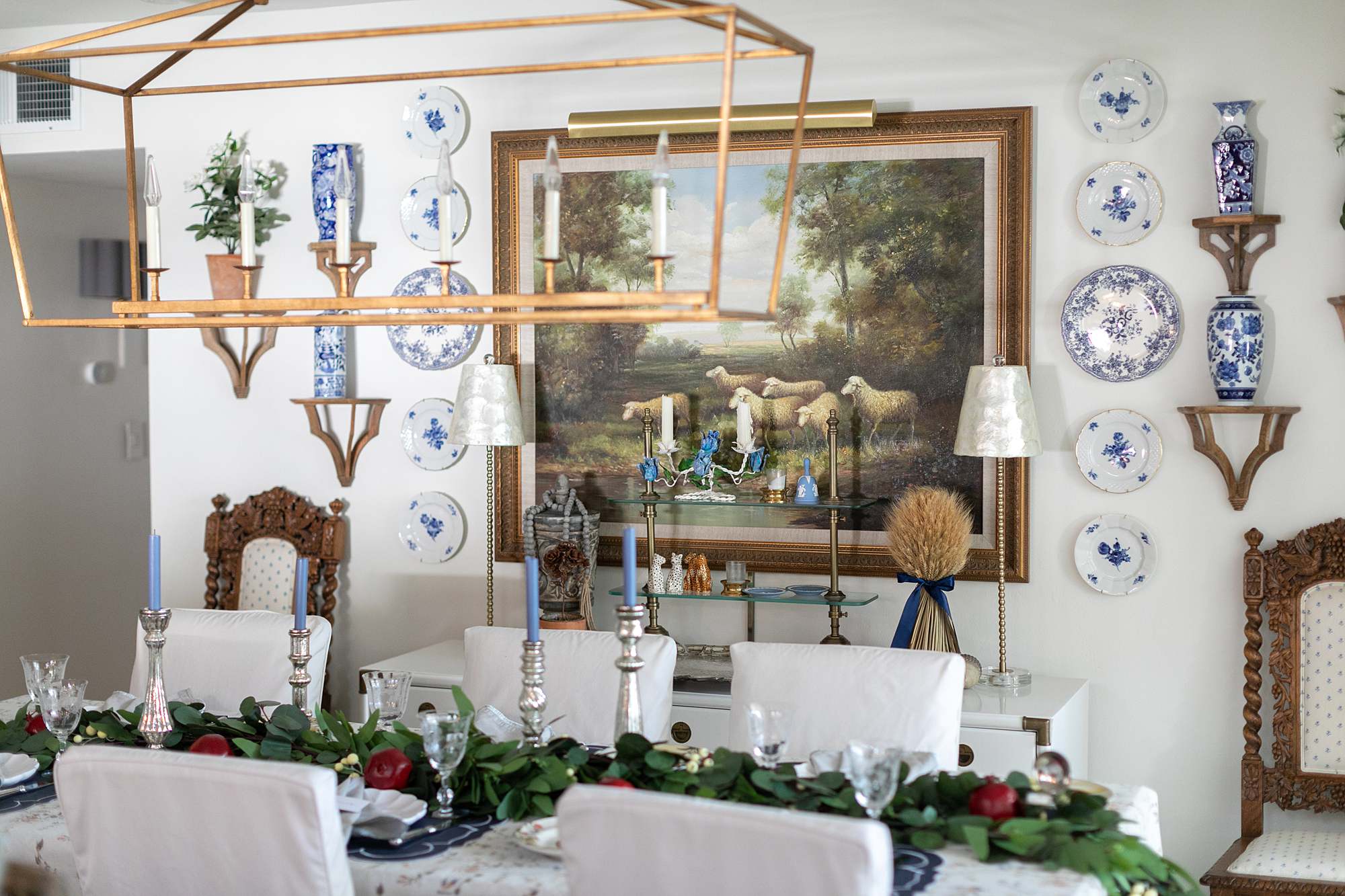 alabaster sherwin Williams dining room white color blue plates on wall of dining room traditional English dining room