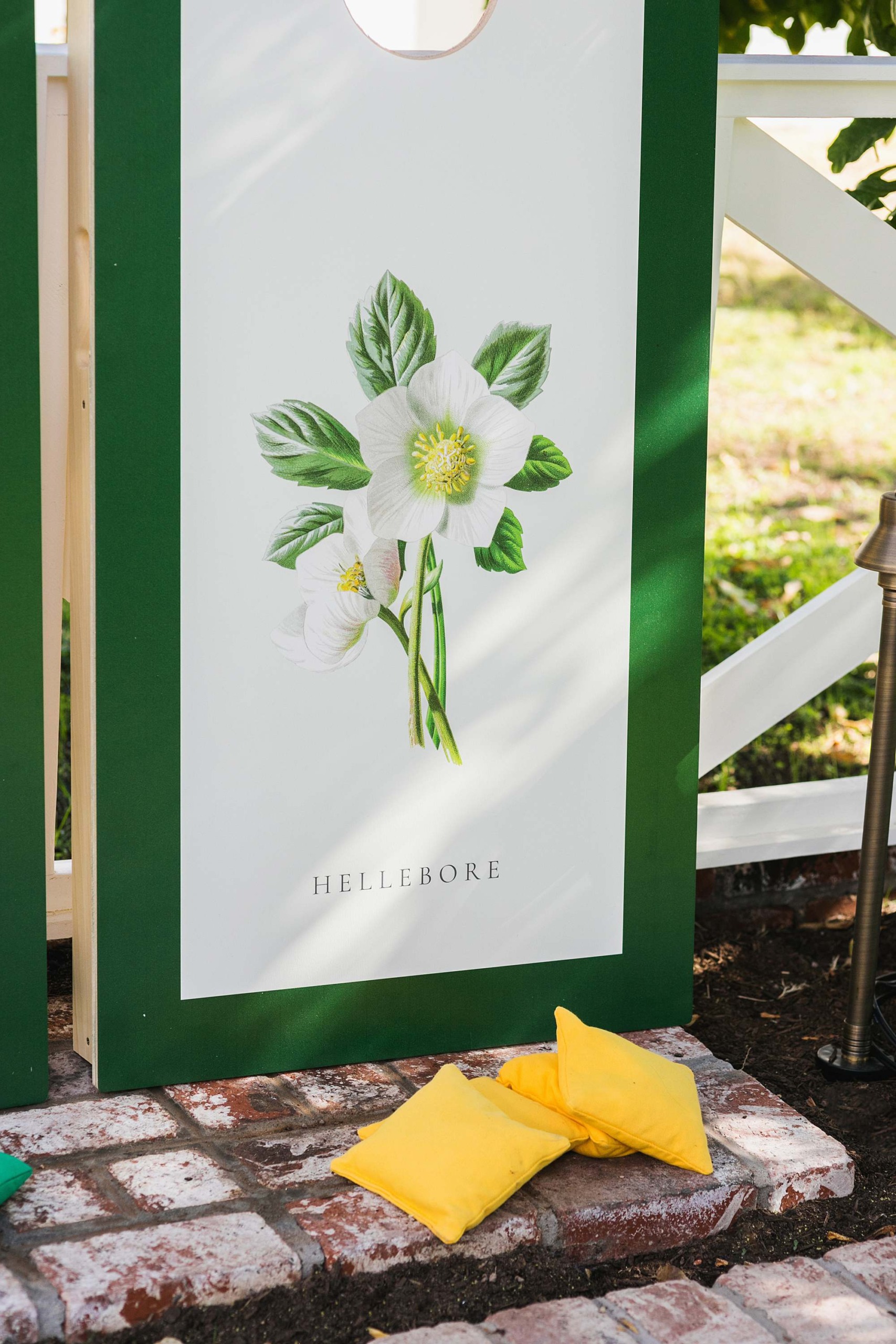 green and white flower custom cornhole board design ideas