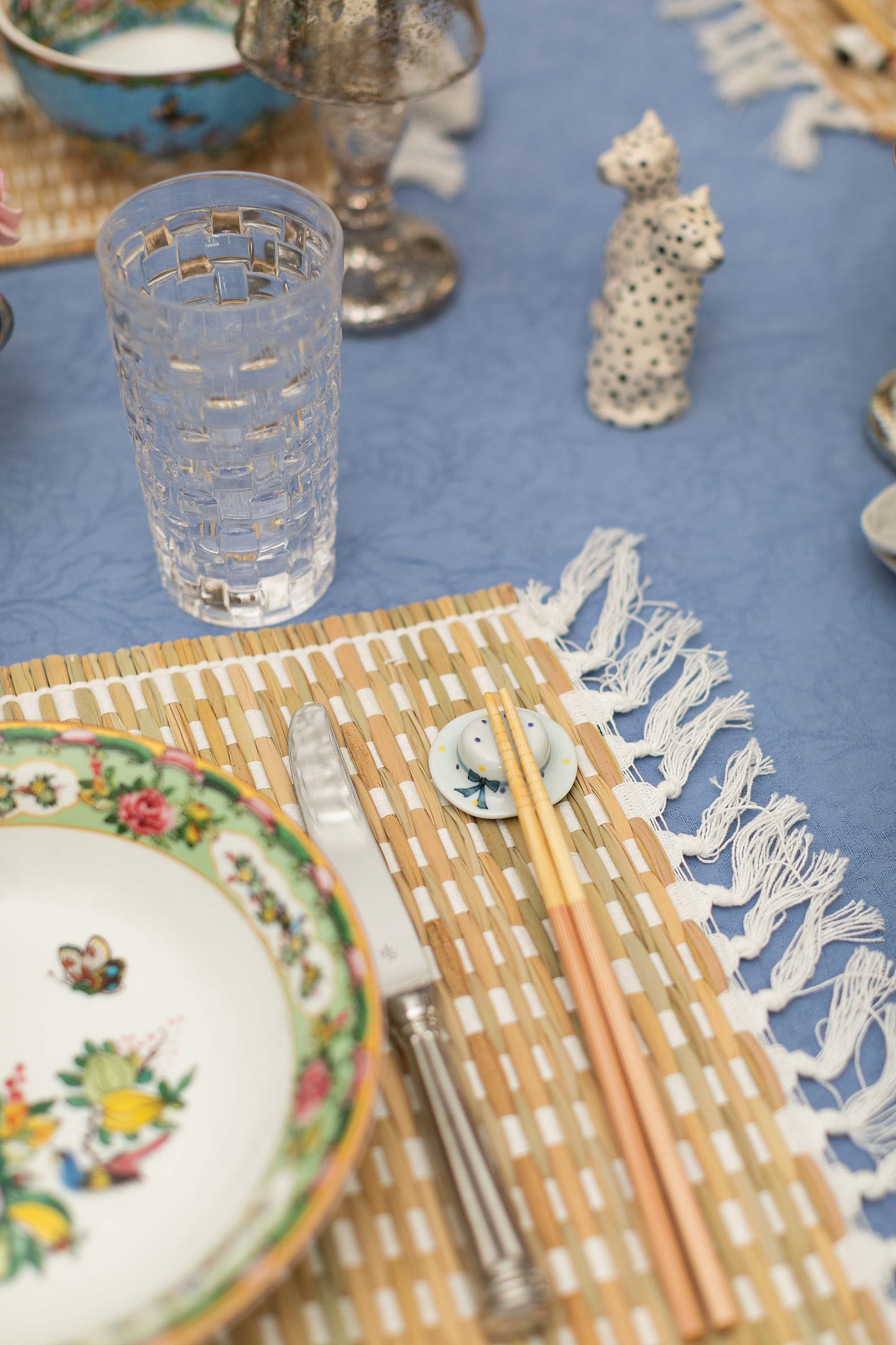 Japanese chopstick rests rose medallion tablescape 