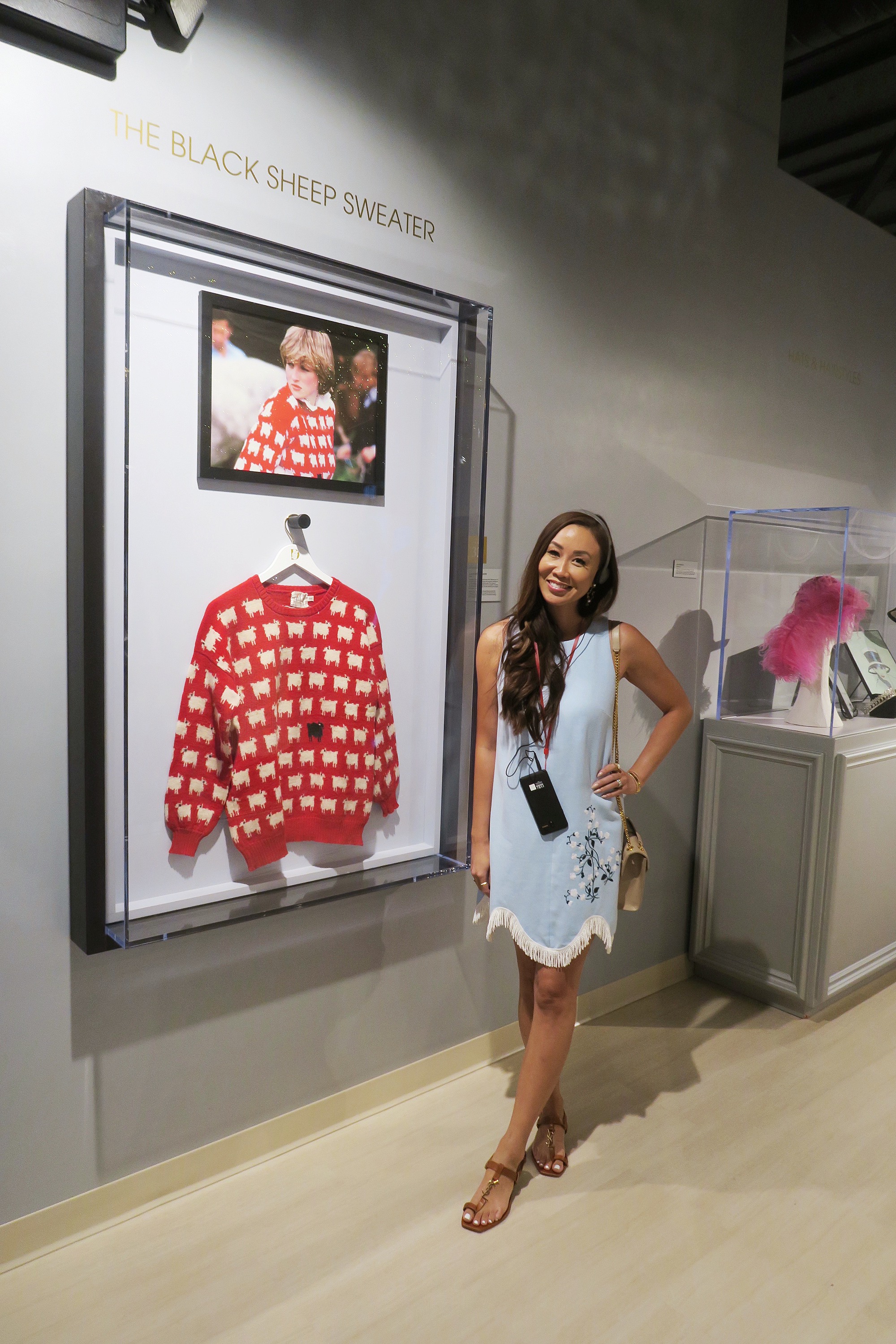 Diana exhibit in Las Vegas a review - Diana standing by the famous red sheep sweater by rowings blazers warm and wonderful