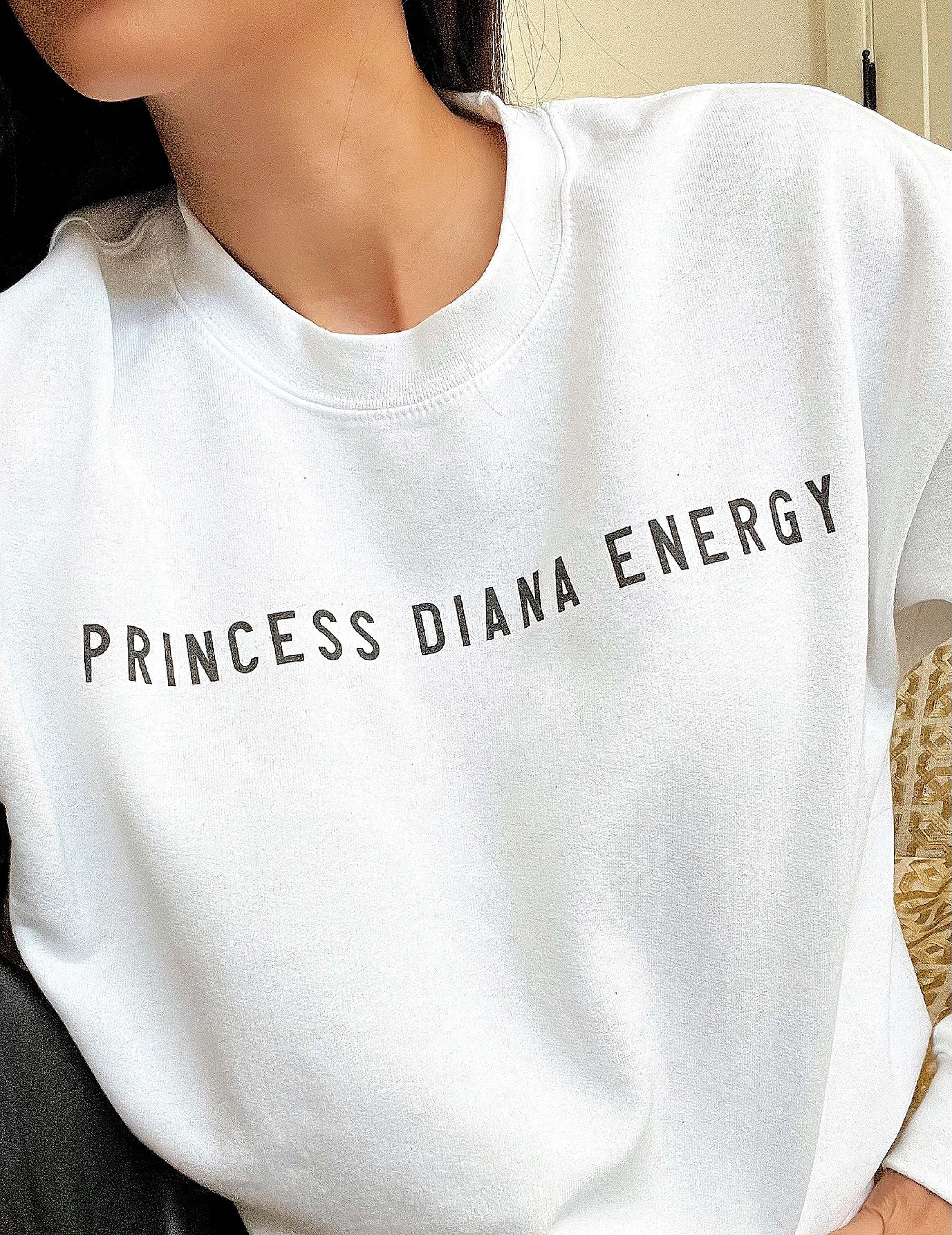 Diana Elizabeth blog - wearing princess Diana energy sweatshirt, blog post about Diana sweatshirts