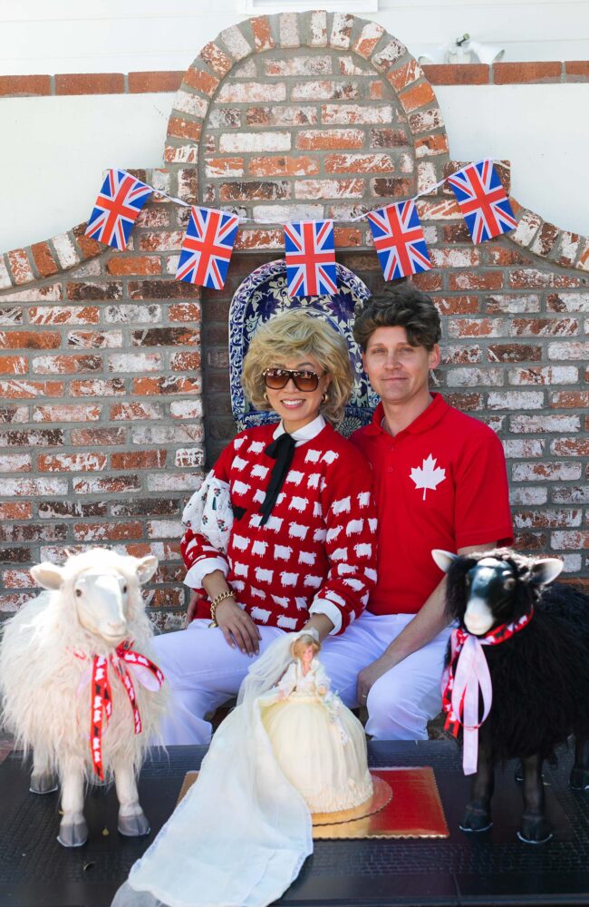 princess Diana iconic costume outfit ideas - birthday party princess Diana red sheep sweater look -- see this Princess Diana iconic costume party red sheep sweater