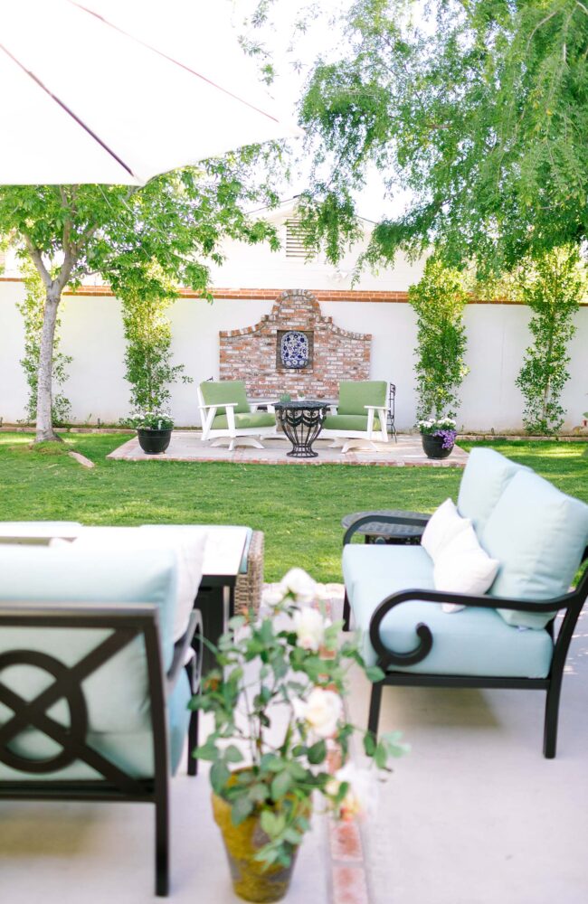 outdoor patio furniture durable beautiful grand millennial traditional style spa blue best outdoor furniture - Paddy O' - backyard is in Phoenix Arizona English garden style belonging to lifestyle blogger Diana Elizabeth
