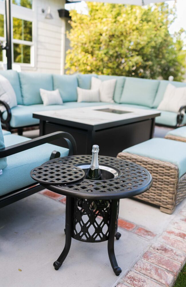 side table doubles as wine champagne drink cooler outdoors by paddy o furniture