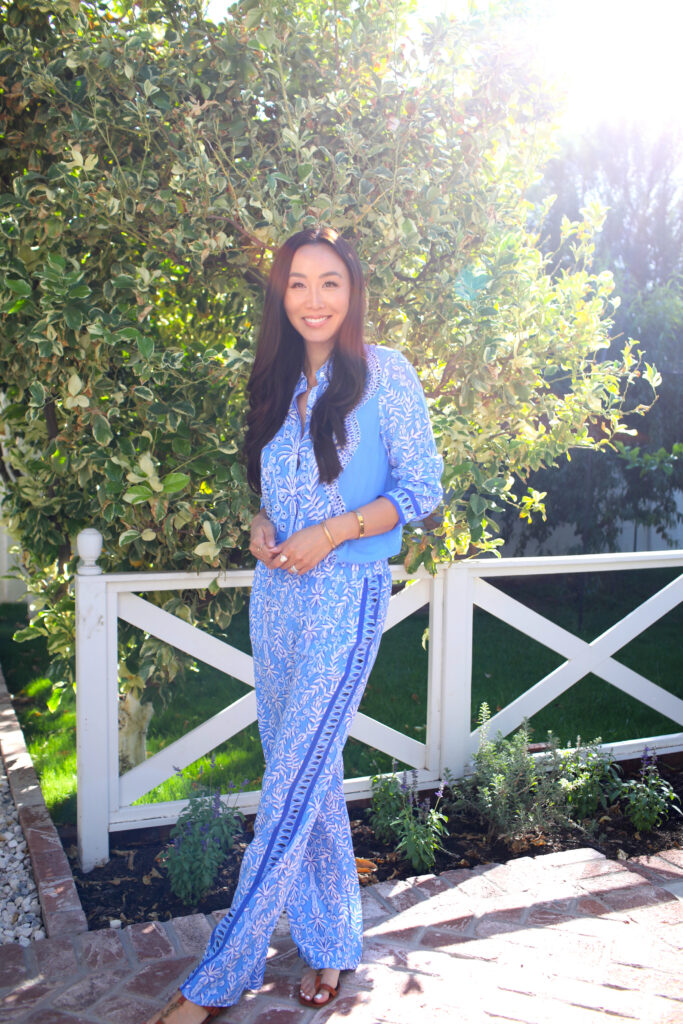 Lilly Pulitzer Solay Silk Palazzo Pant Kiran Button Down Top Phoenix blogger lifestyle backyard garden inspiration