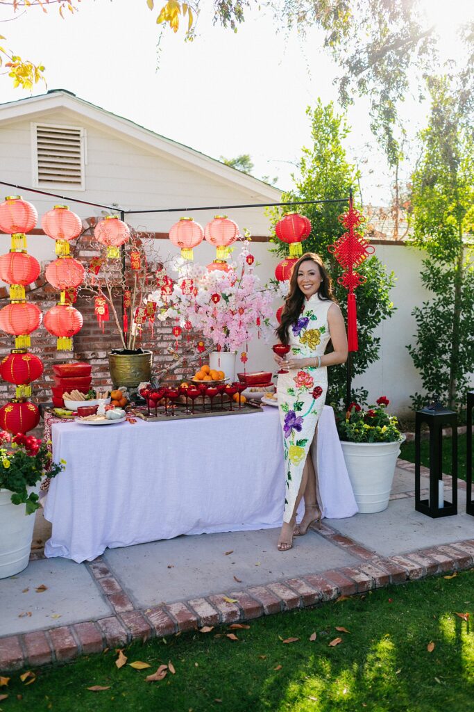 buffet Chinese new year food Lunar new year tablescape party ideas Chinese New Year Dragon Pottery Barn collection Phoenix lifestyle blogger Diana Elizabeth traditional home decor and entertaining garden blog