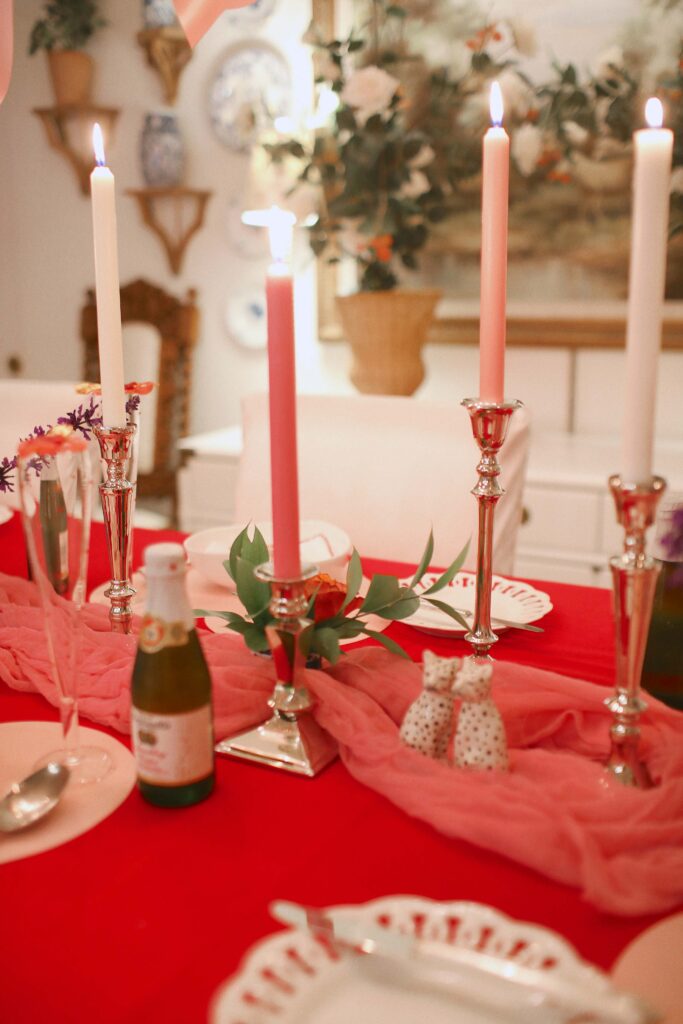 galentine's day Valentine's Day tablescape home party table setting pink ribbons