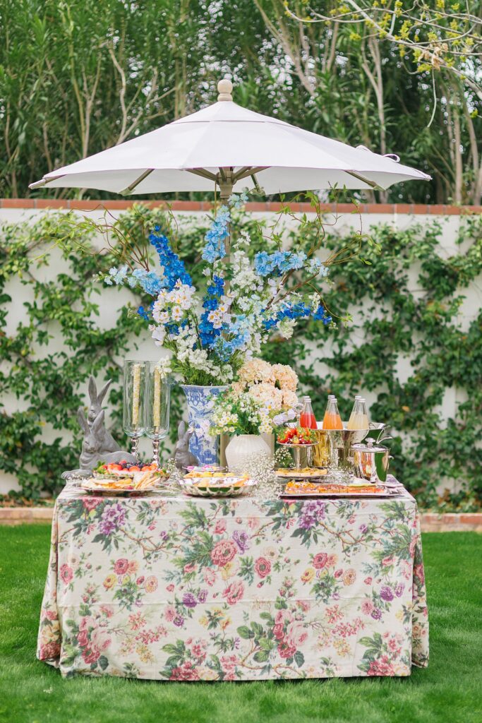 easter buffet ideas party food buffet ideas - spring party, garden party with umbrella - pottery barn collab with Diana Elizabeth Steffen
