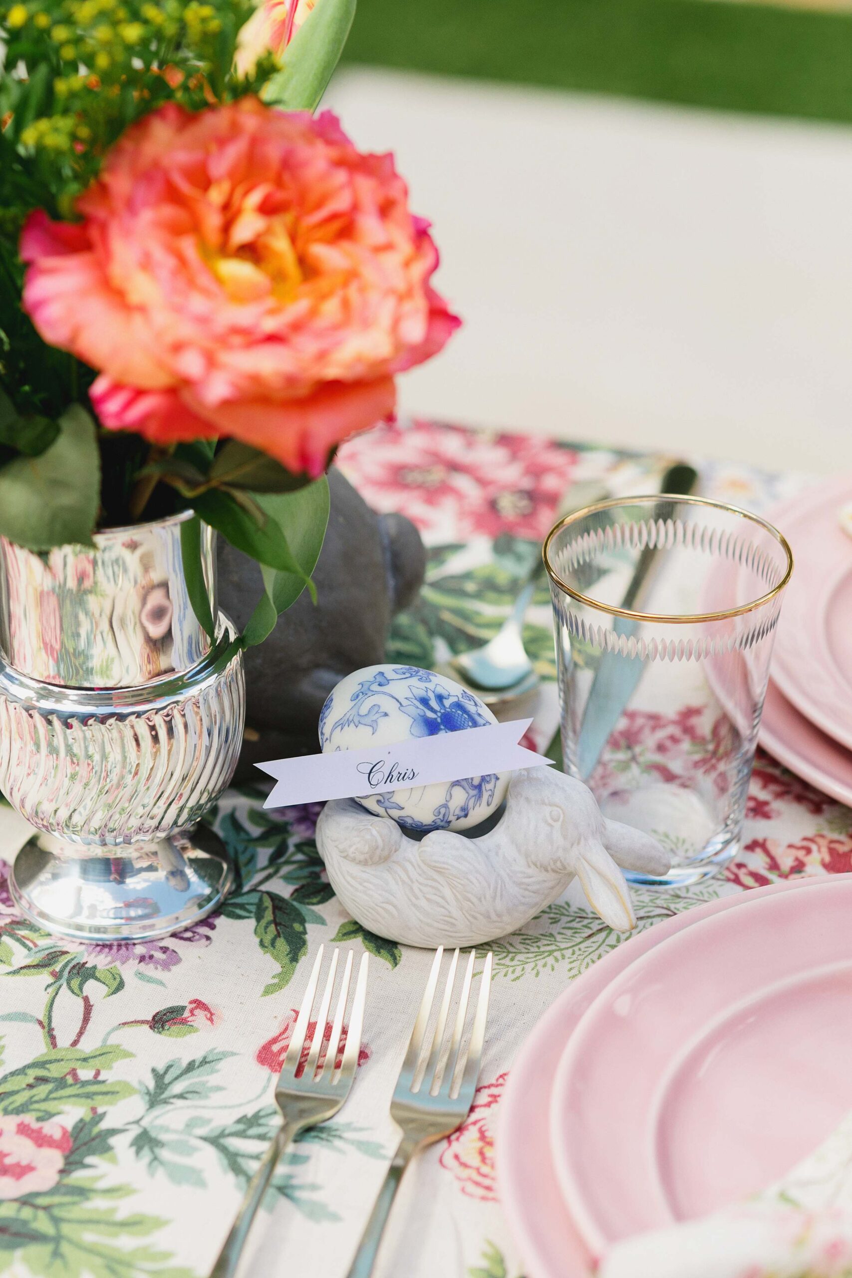 easter spring table garden party tablescape tablesetting ideas Diana Elizabeth Steffen with Pottery Barn name setting place cards idea