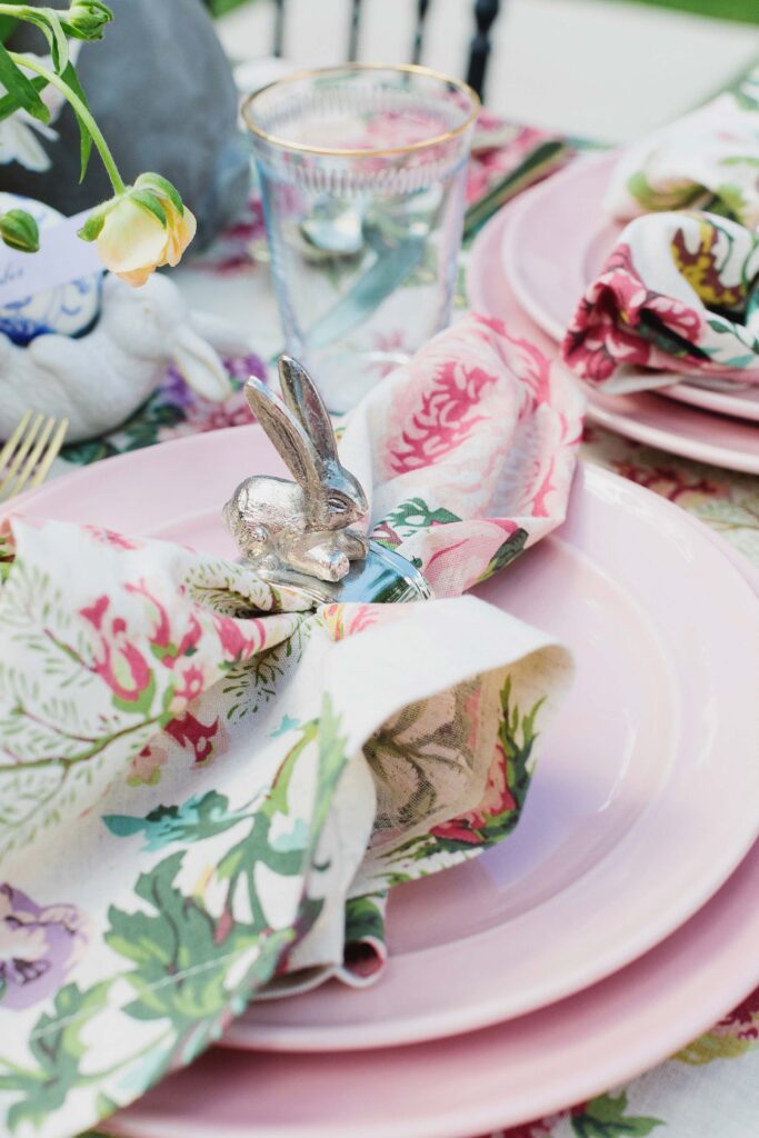 easter spring table garden party tablescape tablesetting ideas Diana Elizabeth Steffen with Pottery Barn bunny napkin rings